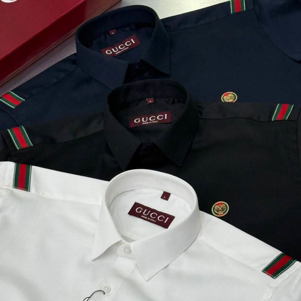 Gucci GG Embroidery Blue Stretch Cotton Shirt-2