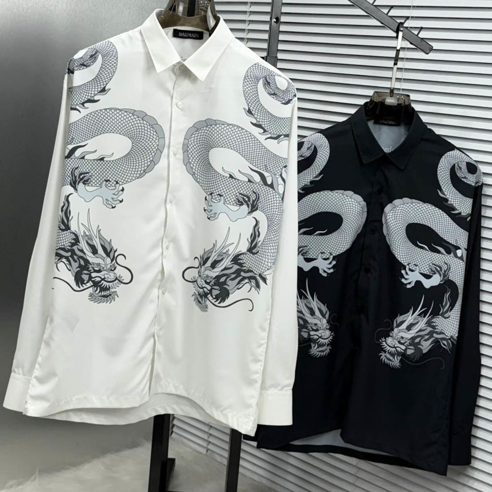 Balmain Paris White Dragon Print Shirt-3