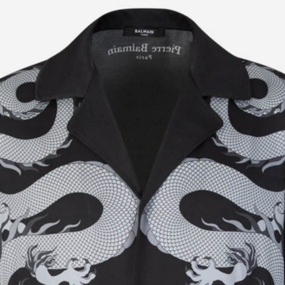 Balmain Paris Black Dragon Print Shirt-3