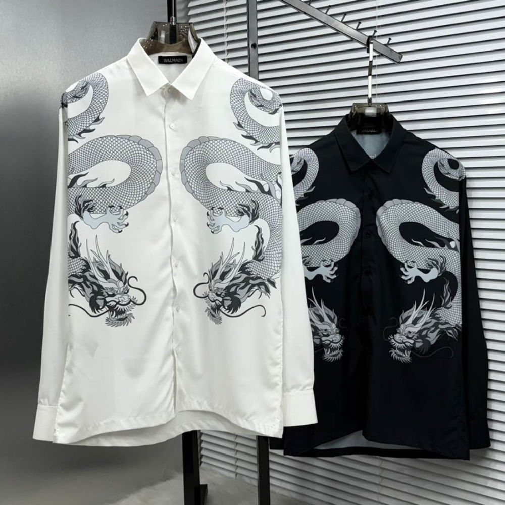Balmain Paris White Dragon Print Shirt-2