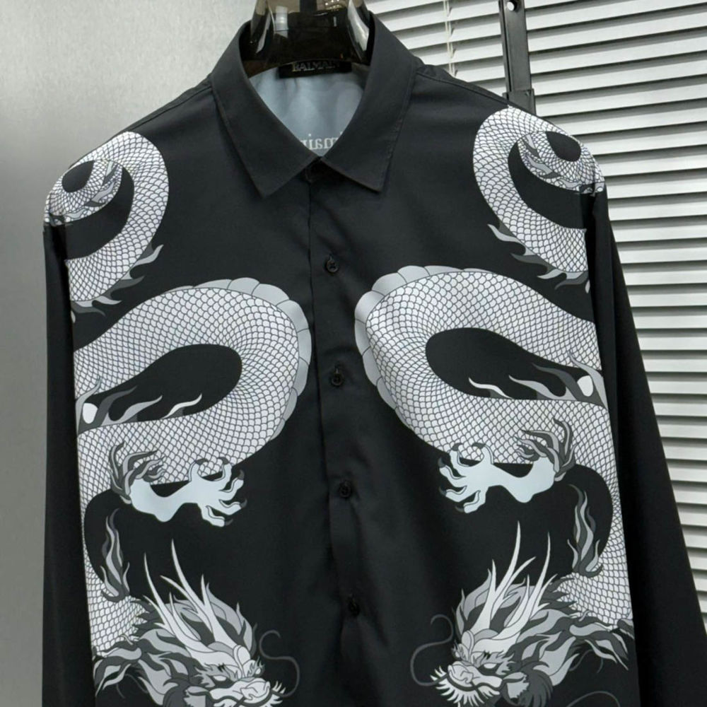 Balmain Paris Black Dragon Print Shirt-1