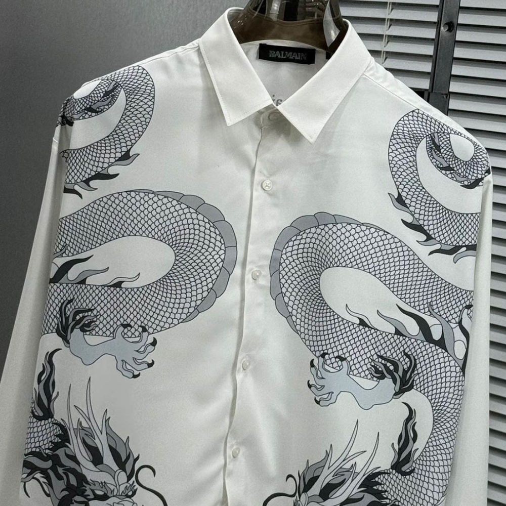 Balmain Paris White Dragon Print Shirt-1