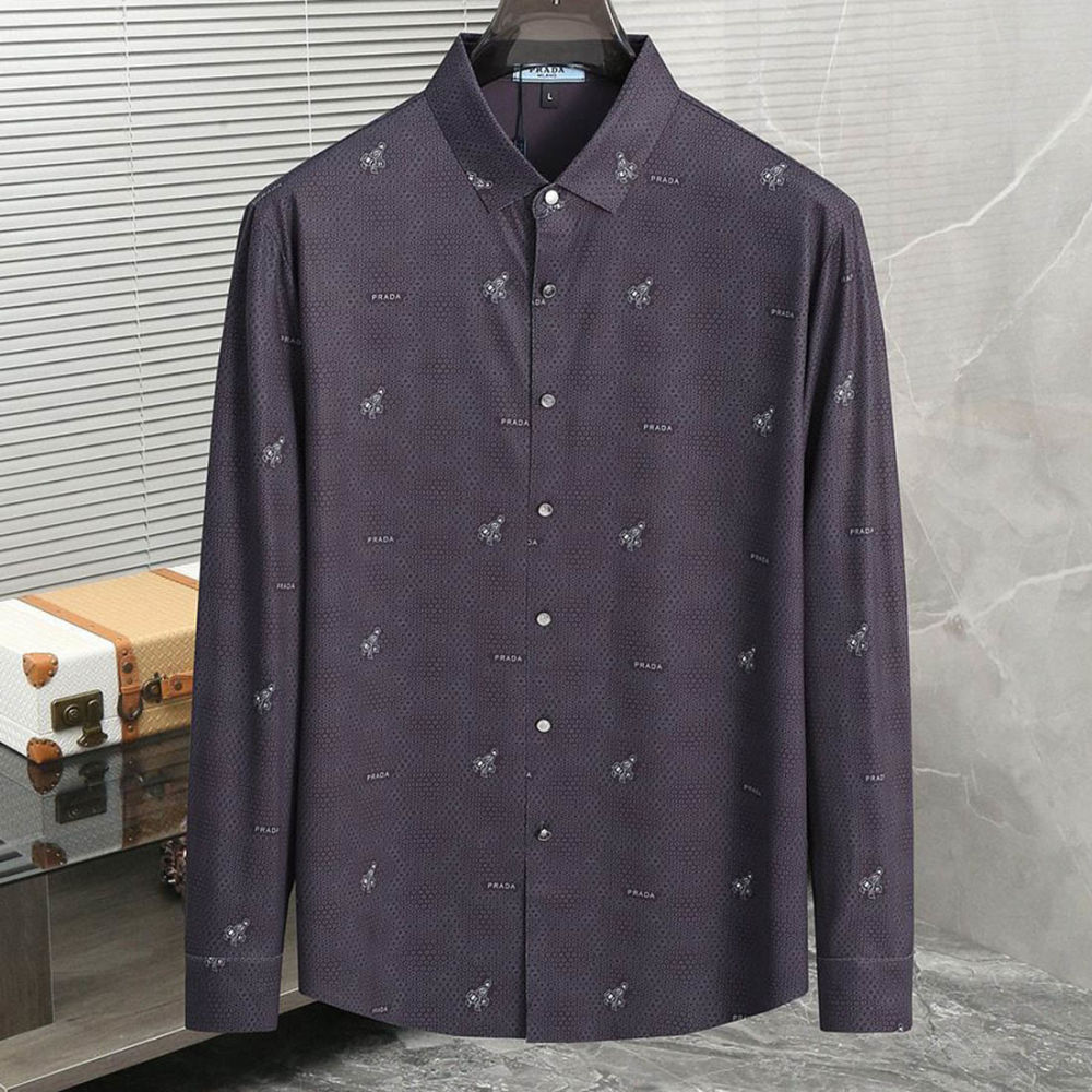 Prada Embroidery Grey Premium Quality Shirt-thumb-0