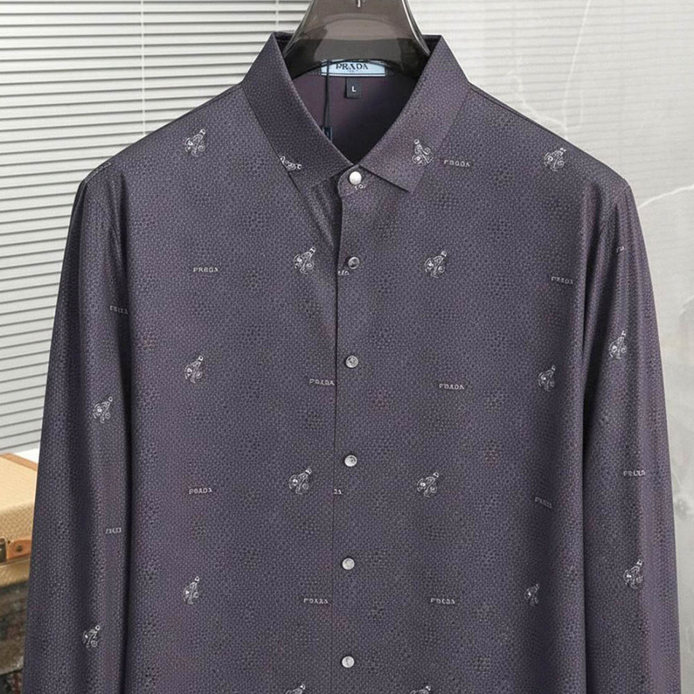 Prada Embroidery Grey Premium Quality Shirt-thumb-1