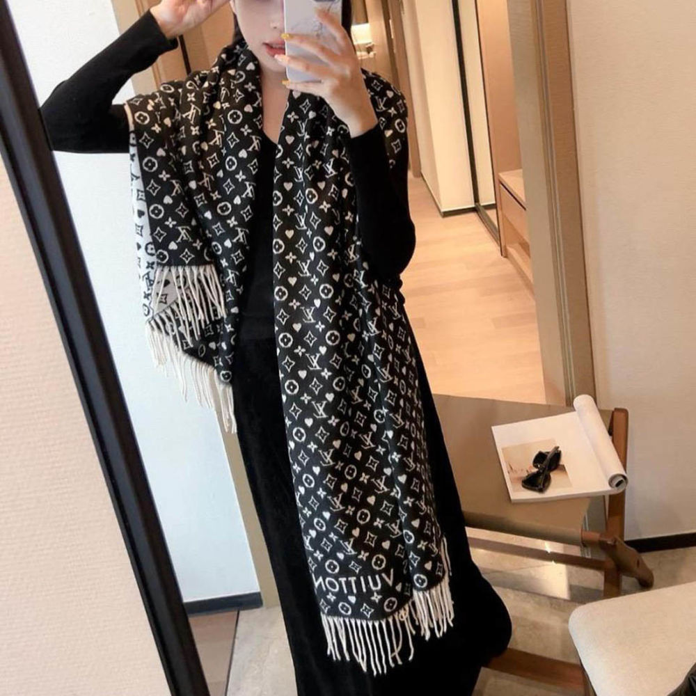 Louis Vuitton Black Cashmere Wool Blend Scarf-2