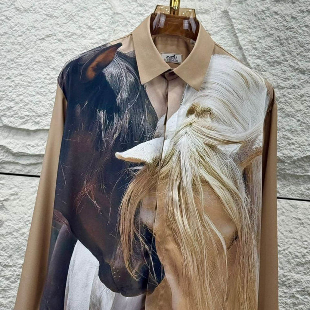 Hermès Embroidery Horse Logo Brown Premium Shirt-1