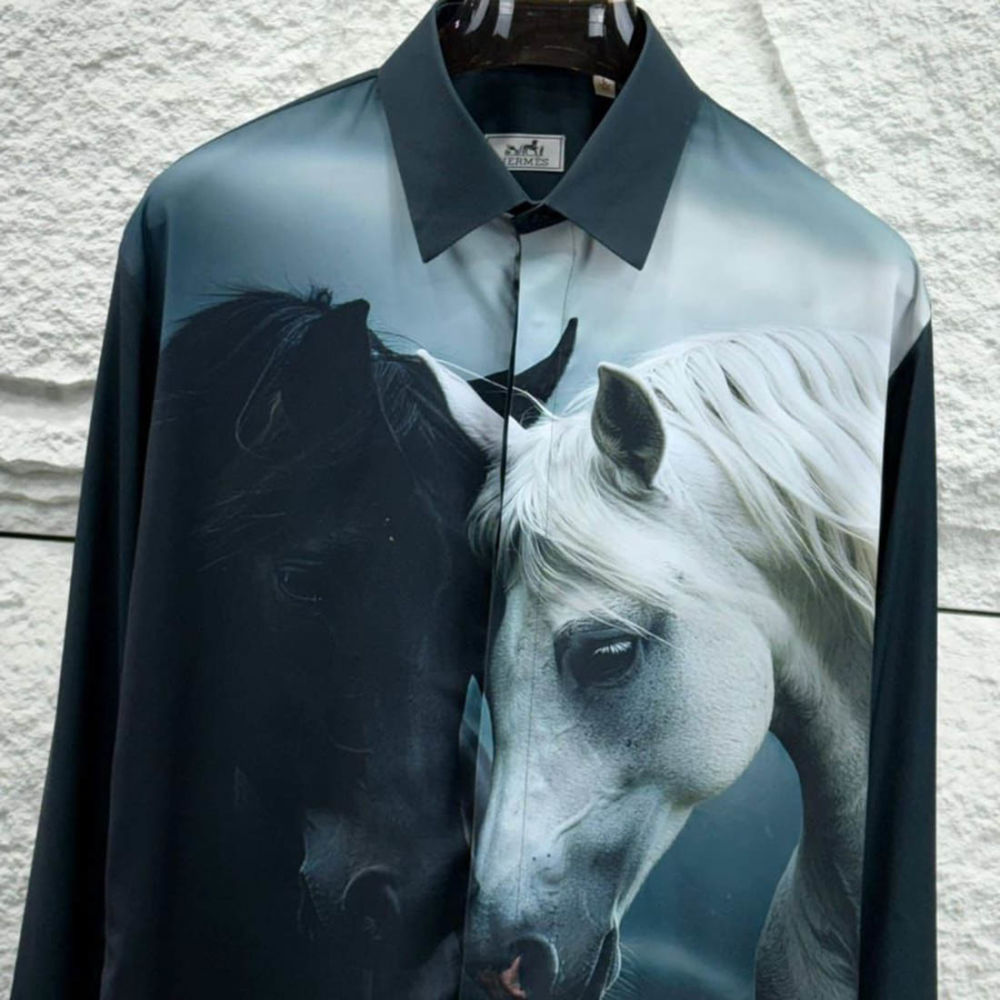 Hermès Embroidery Horse Logo Dark Green Premium Shirt-1