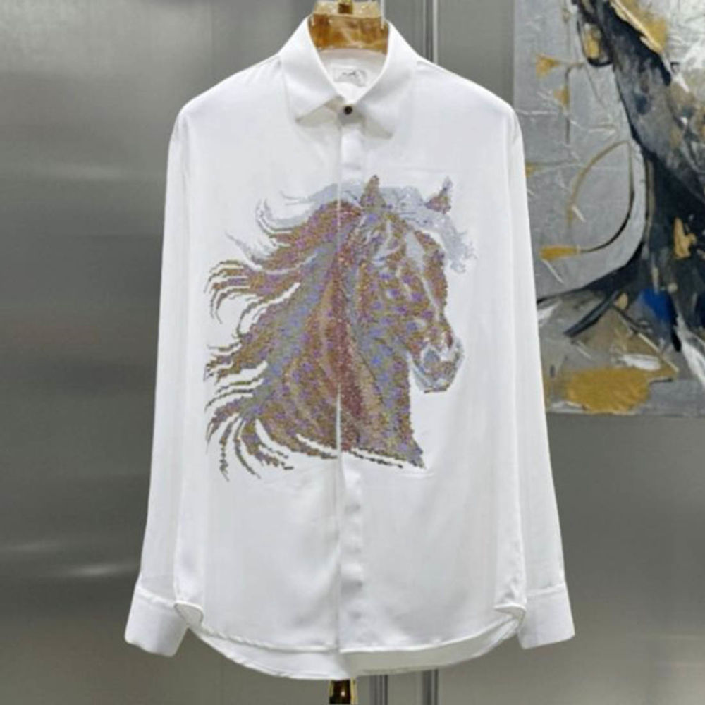 Hermès Embroidery Horse Logo White Premium Shirt-thumb-0