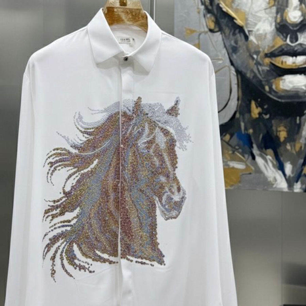 Hermès Embroidery Horse Logo White Premium Shirt-thumb-1