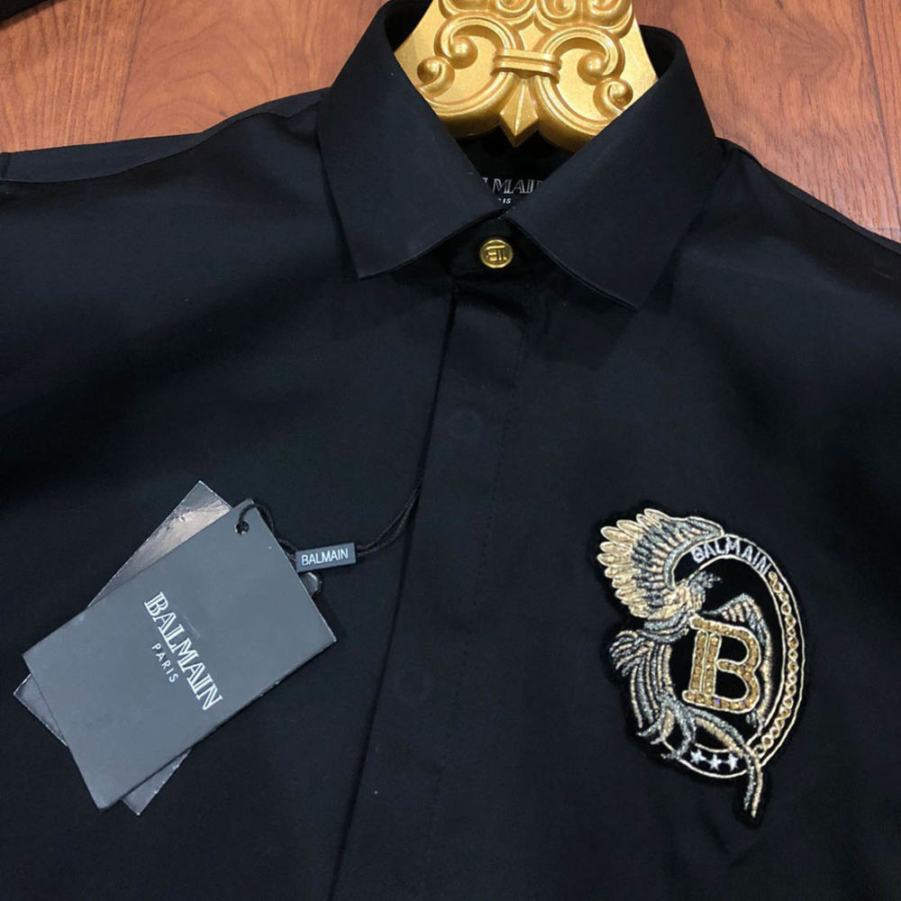 Balmain Embroidered Black Premium Cotton Shirt-1