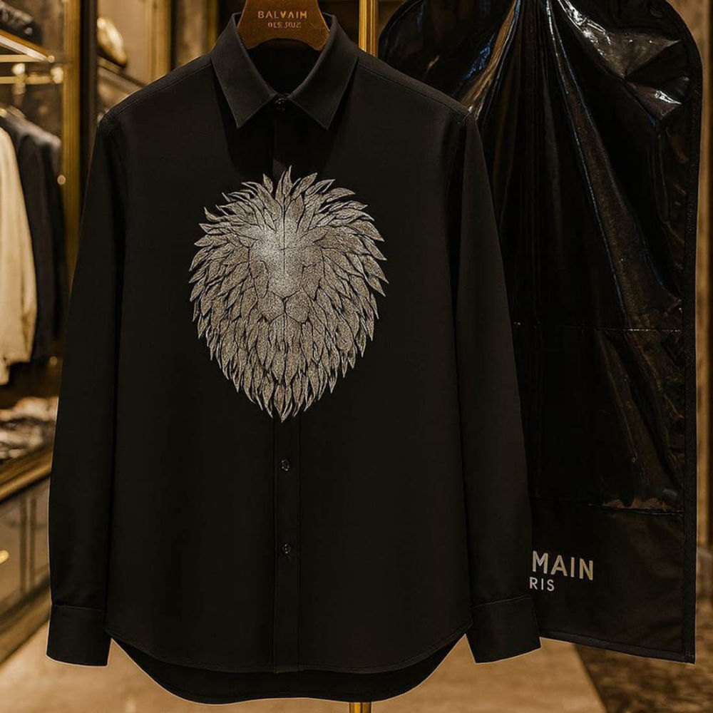 Balmain Lion Print Black Premium Cotton Shirt-1