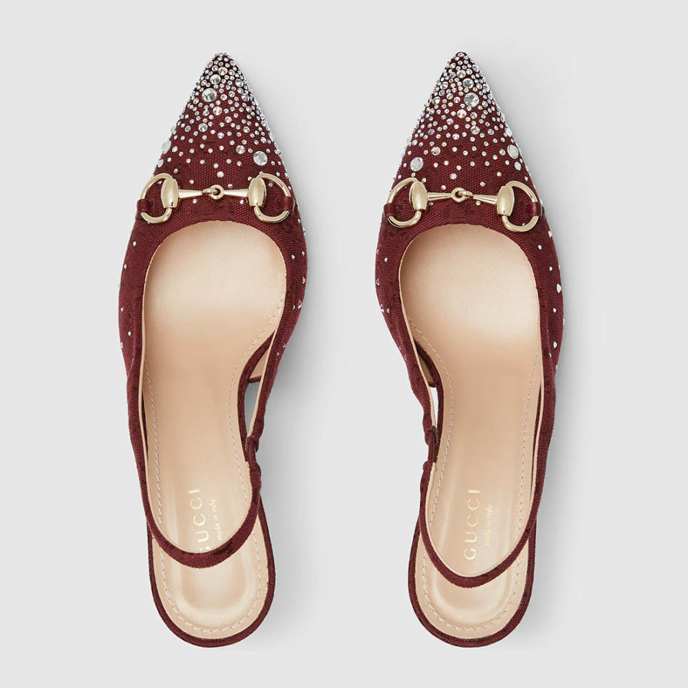Gucci Women's Crystal Horsebit Red Slingback Heels Sandles-3
