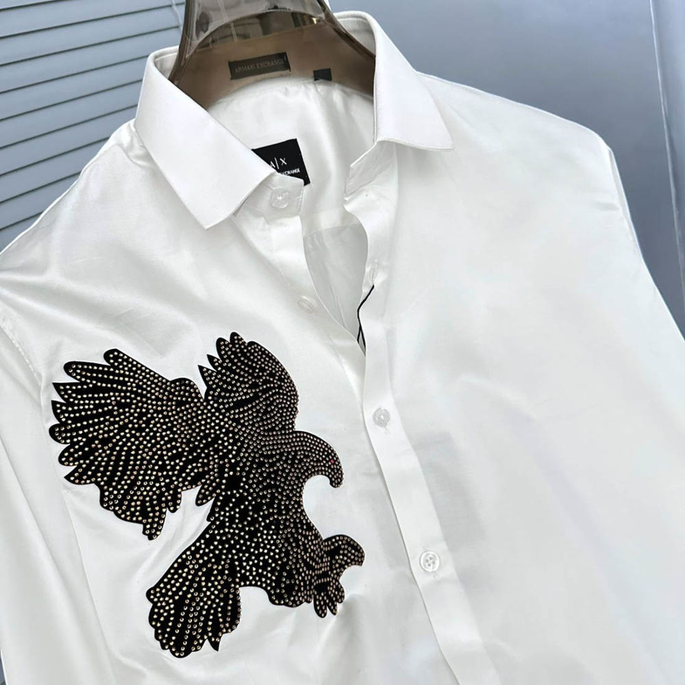 Armani Exchange Eagle Print White Cotton Shirt-2