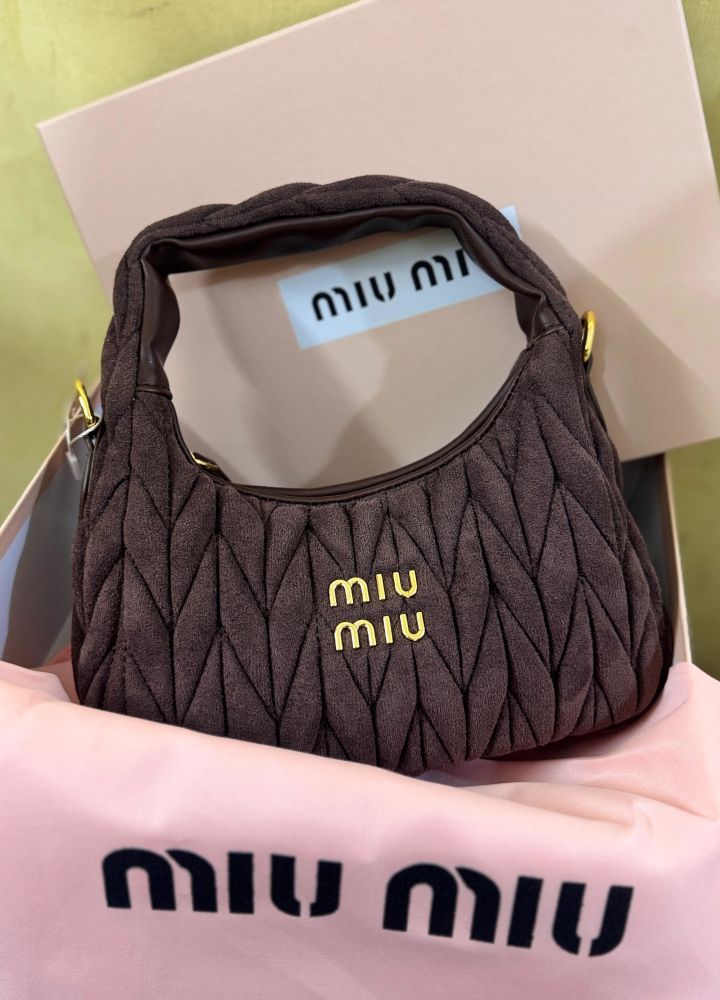 Miu Miu Wander Matlasse Dark Brown Hobo Bag-thumb-0