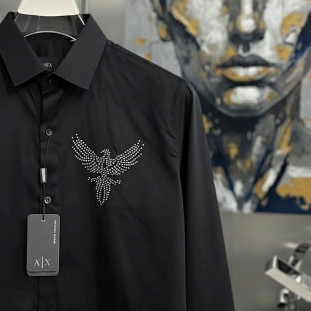 Armani Exchange Eagle Print Black Cotton Shirt-1