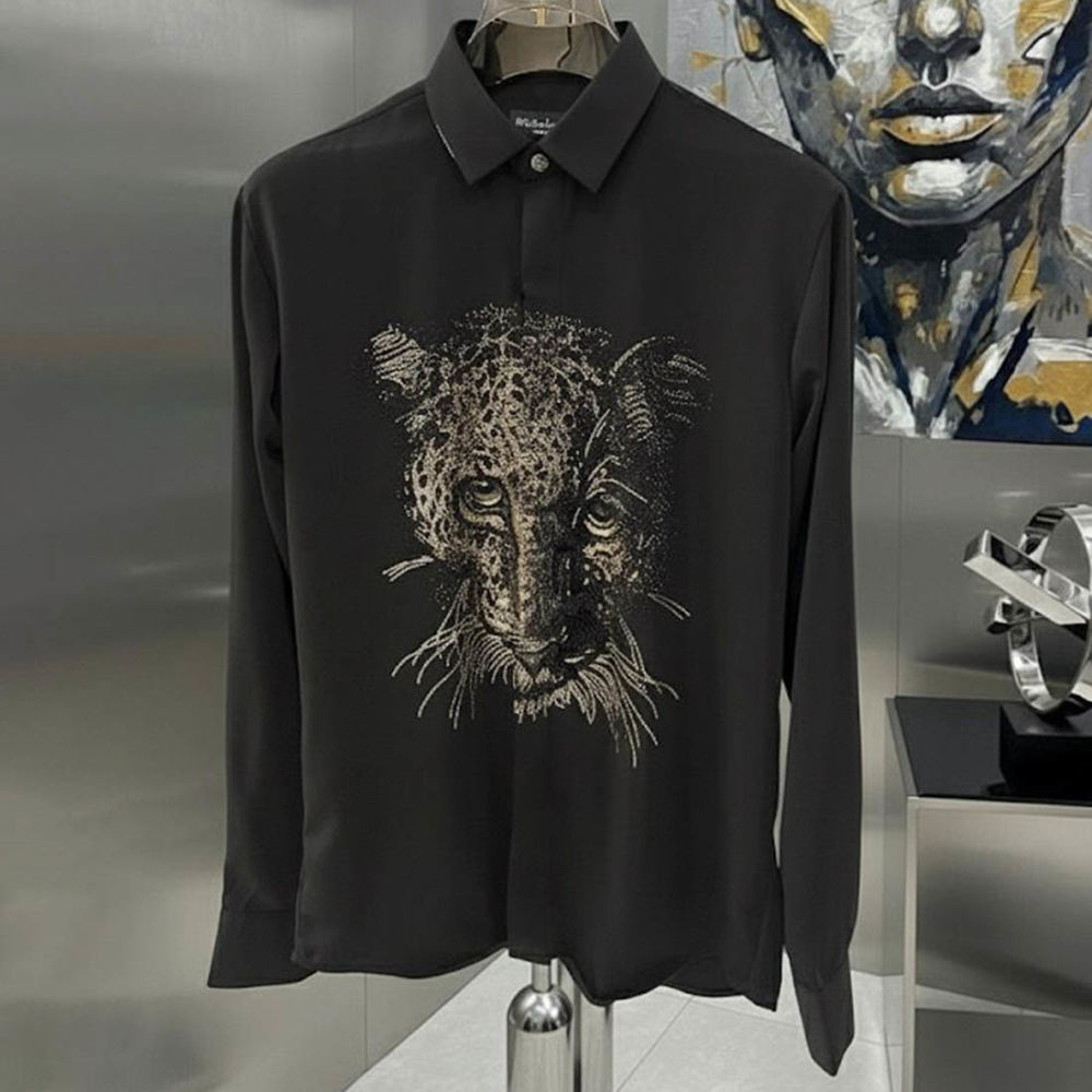 Gucci Leopard Print Black Premium Quality Cotton Shirt-1