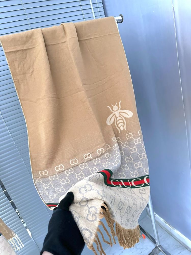 Gucci GG Monogram Bee Warm Beige Woolen Stole-1