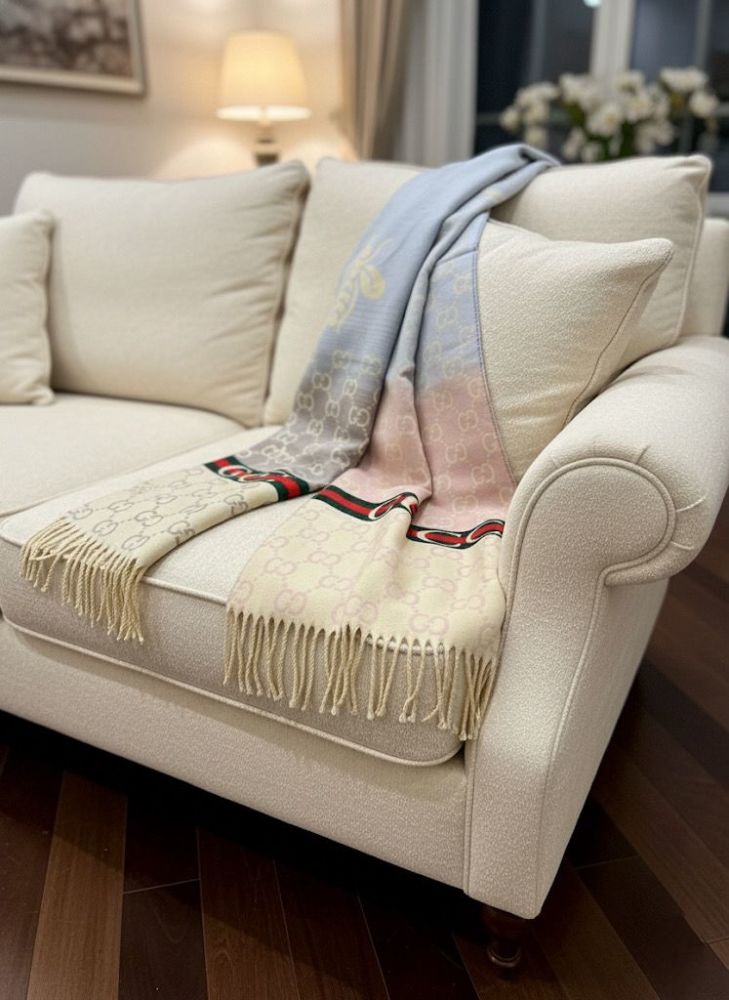 Gucci GG Monogram Bee Warm Blue Woolen Stole-1