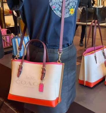 Coach Laurel White & Orange Mollie Colour Block Tote Bag-1