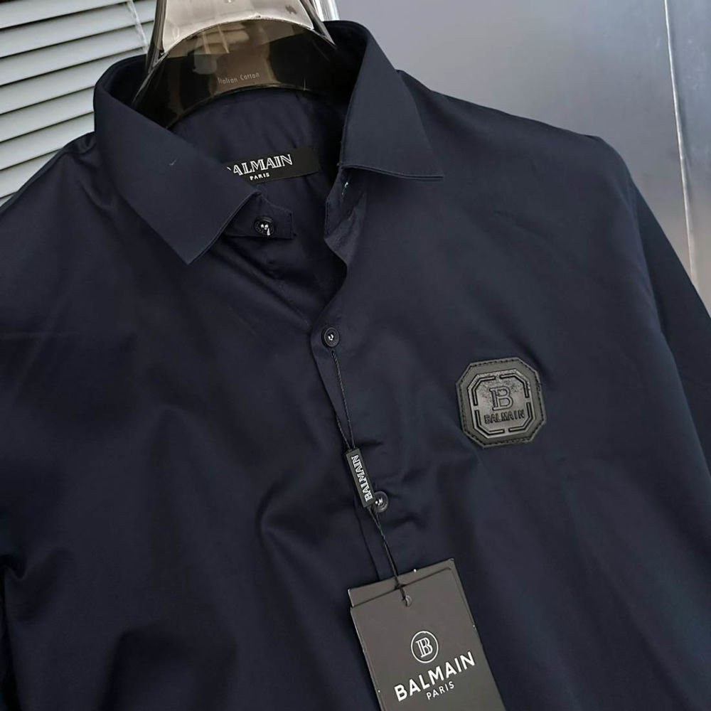 Balmain Embroidered Blue Premium Cotton Shirt-3