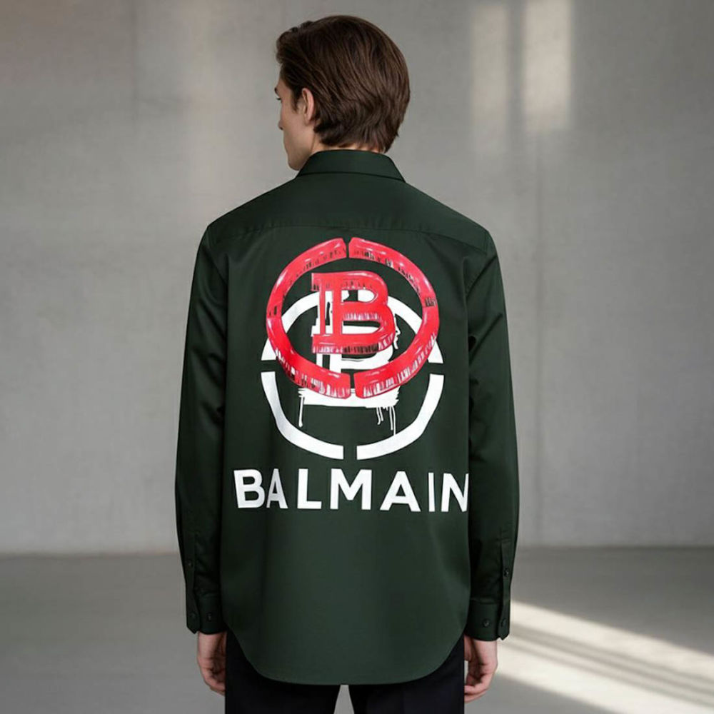 Balmain Embroidered Green Premium Cotton Shirt-1