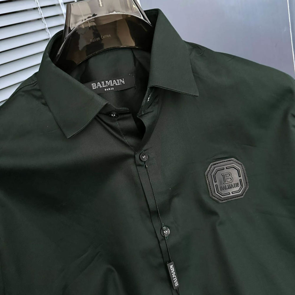 Balmain Embroidered Green Premium Cotton Shirt-4