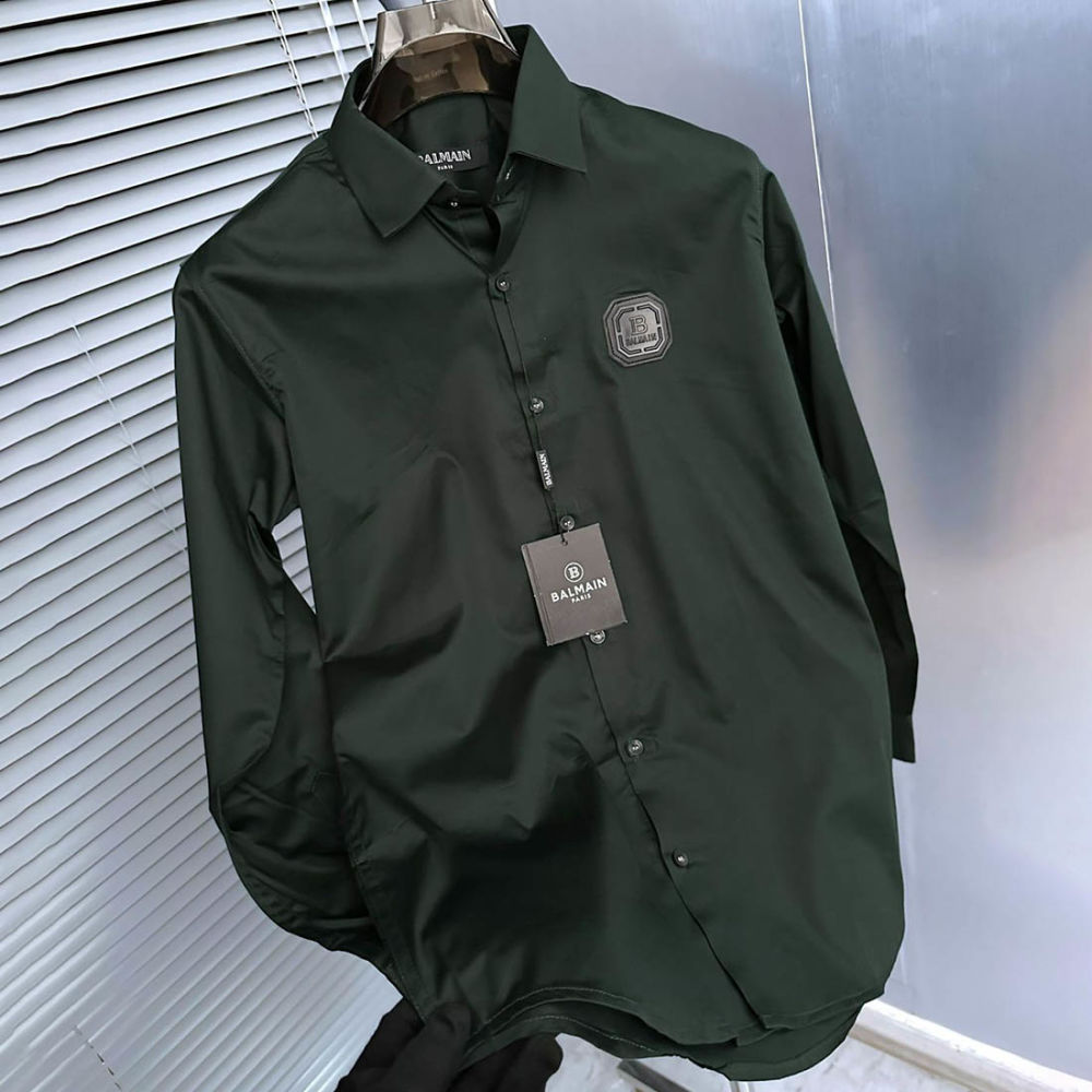 Balmain Embroidered Green Premium Cotton Shirt-2