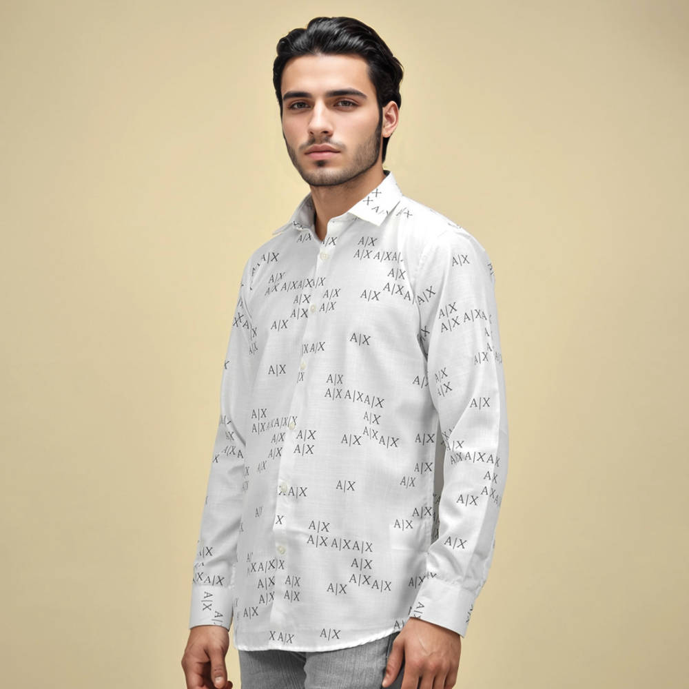 Armani Exchange White Logo Printed Premium Luxury Shirt-thumb-0