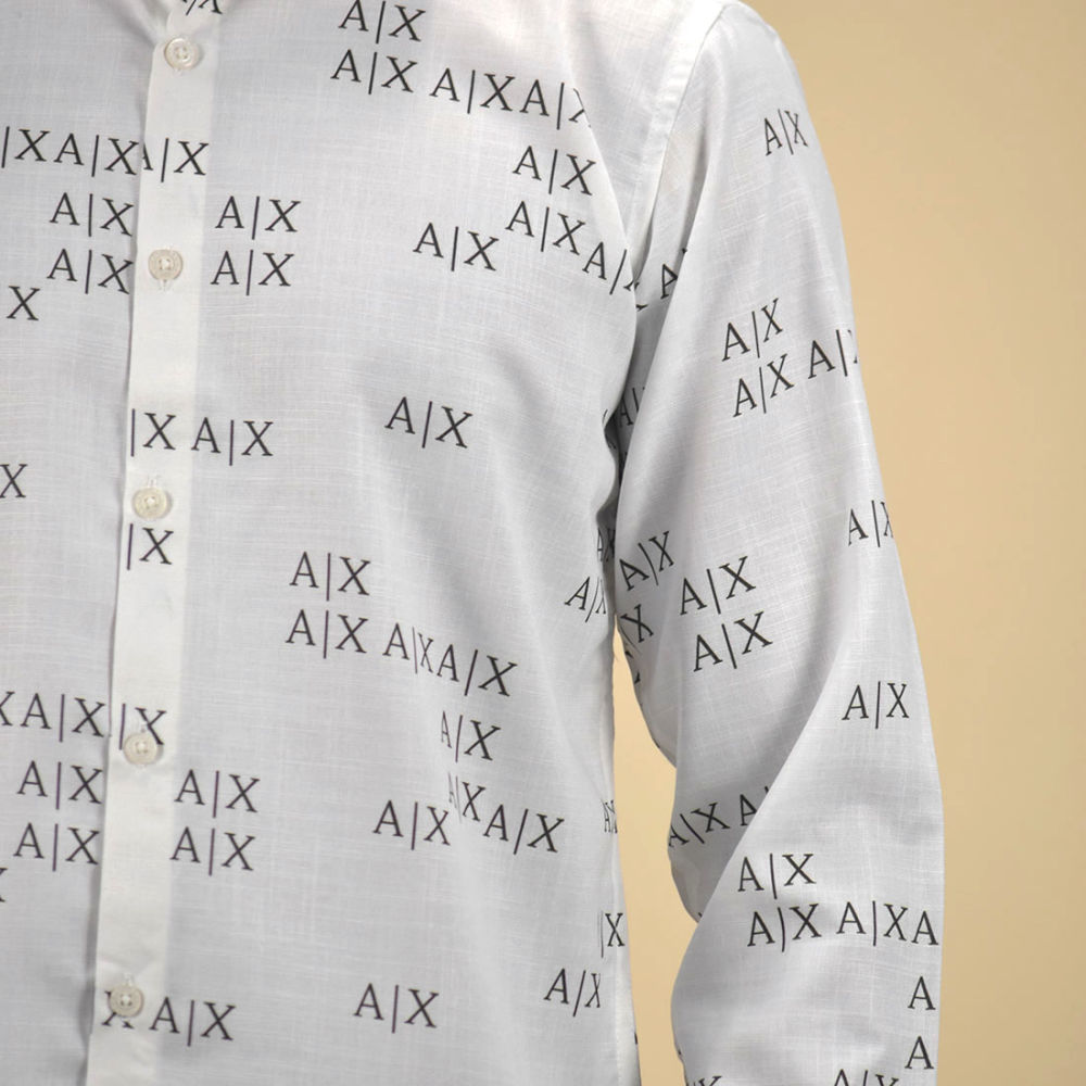 Armani Exchange White Logo Printed Premium Luxury Shirt-thumb-4