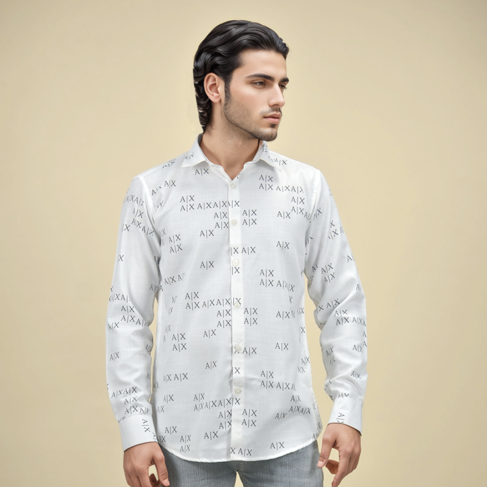 Armani Exchange White Logo Printed Premium Luxury Shirt-thumb-1