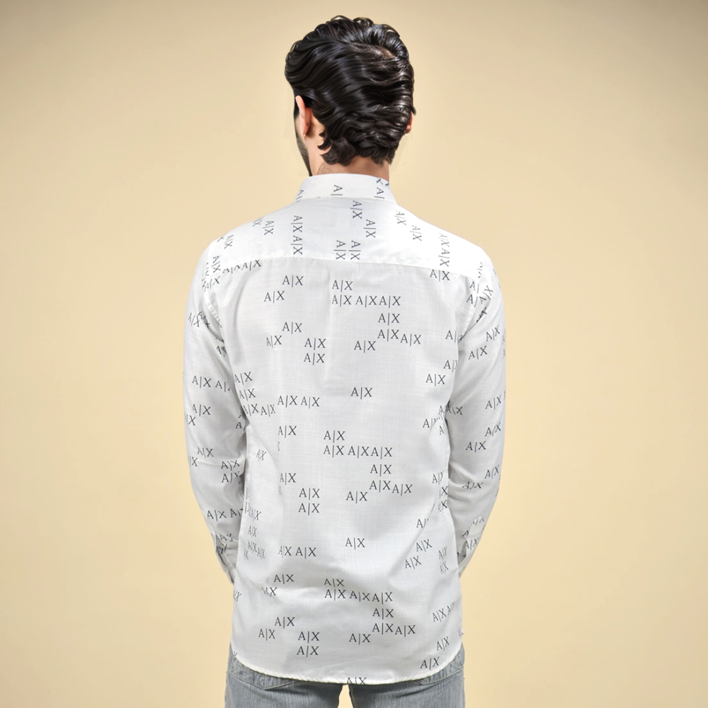 Armani Exchange White Logo Printed Premium Luxury Shirt-thumb-3
