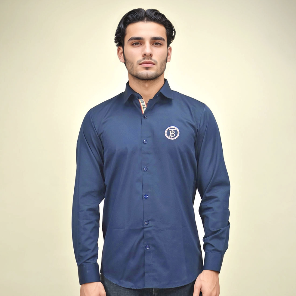 Burberry TB Embroidered logo Navy Blue Premium Shirt-1