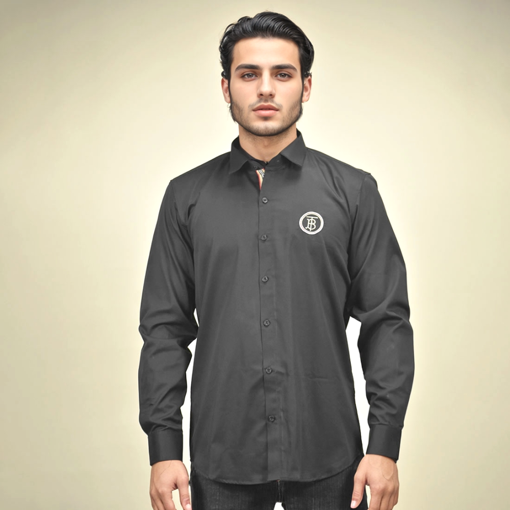 Burberry Embroidered Logo Black Premium Quality Shirt-thumb-1