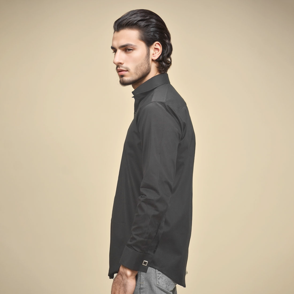 Armani Exchange Black Premium Plain Shirt-thumb-2
