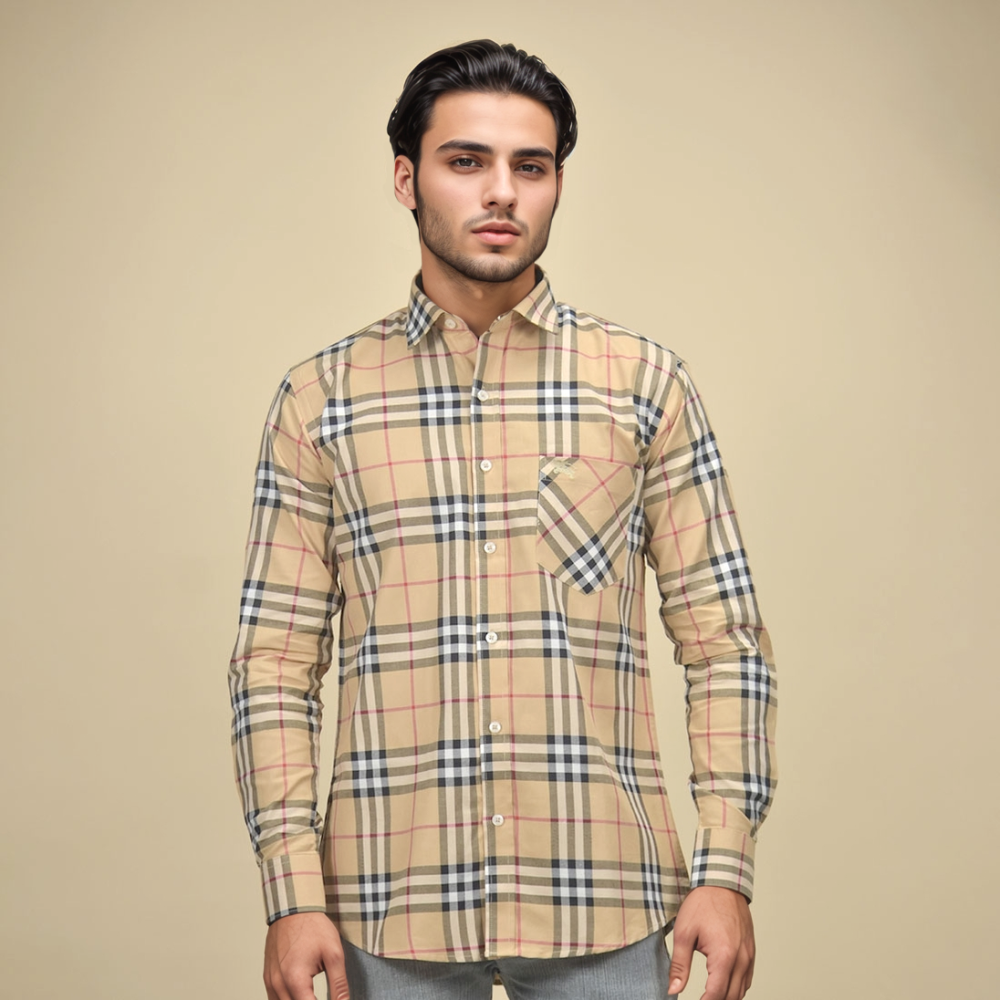 Burberry Brown Premium Quality Men's Check Shirt-1