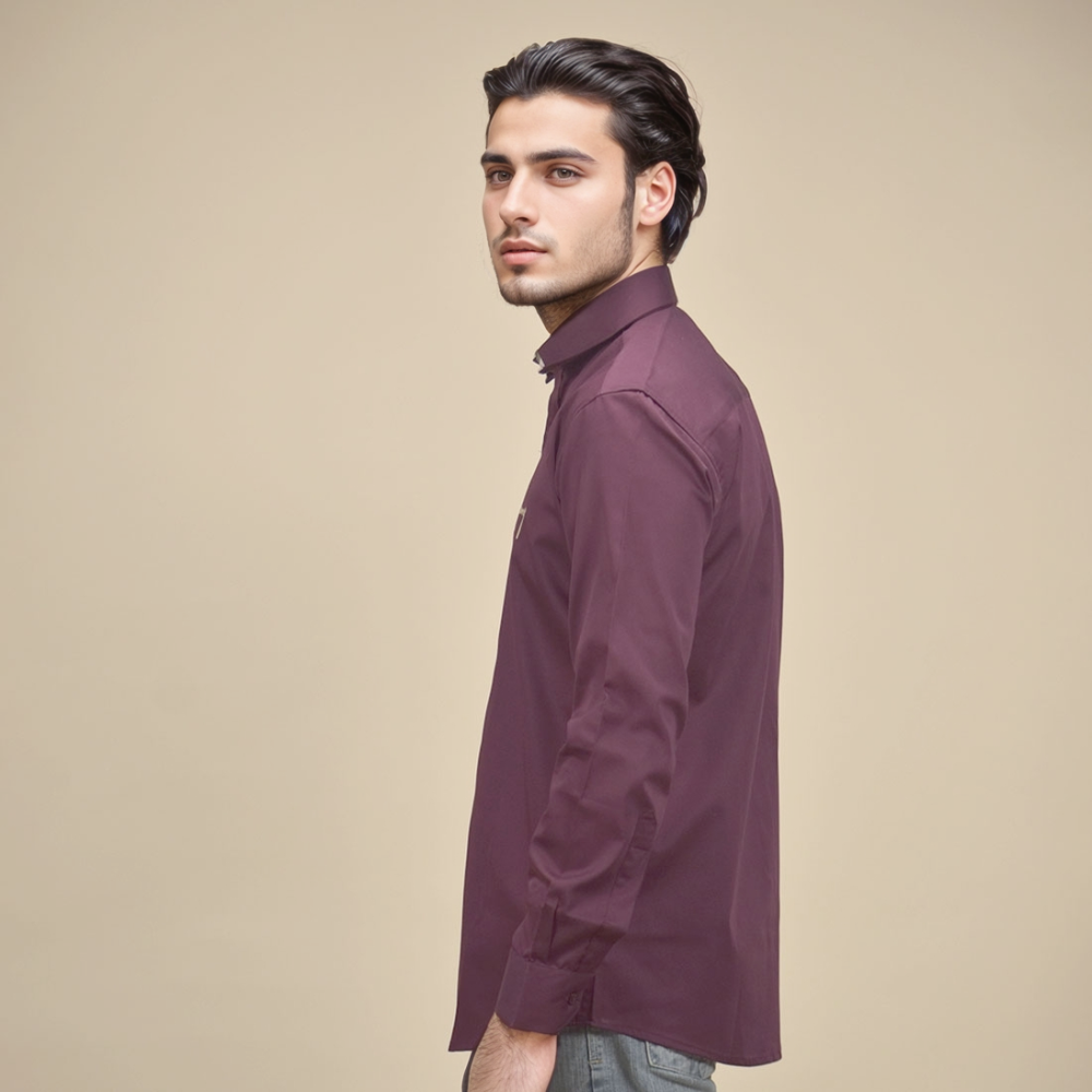 Burberry Embroidered Wine Cotton Premium Shirt-2