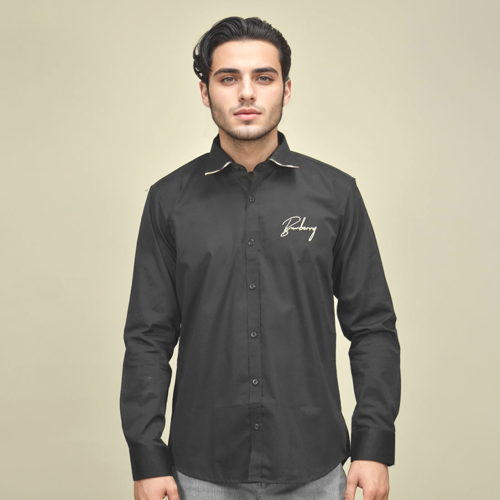 Burberry Embroidered Black Cotton Premium Shirt-1