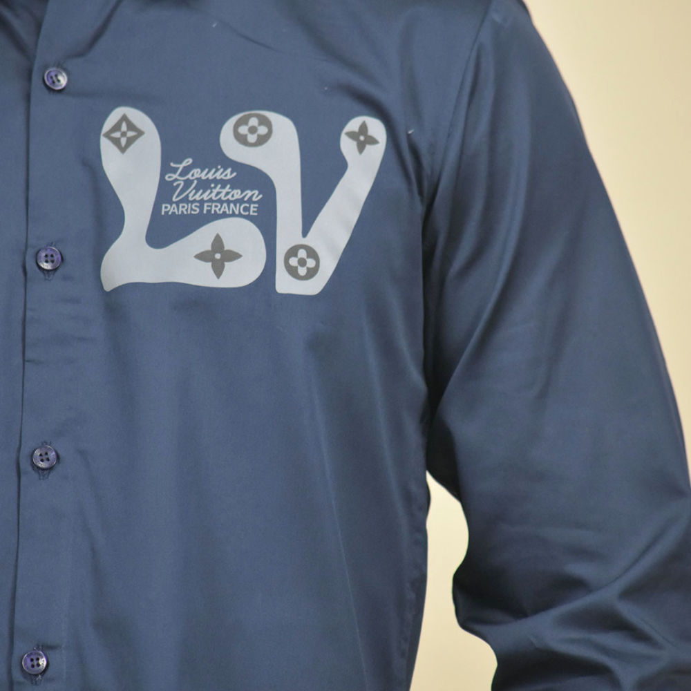 Louis Vuitton Blue Premium Quality Shirt-4