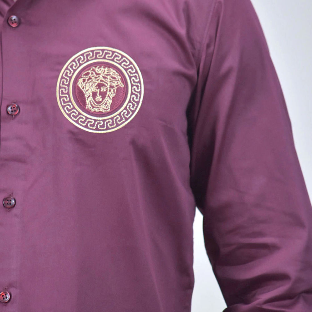 Versace Medusa Embroidered Wine Premium Shirt-4