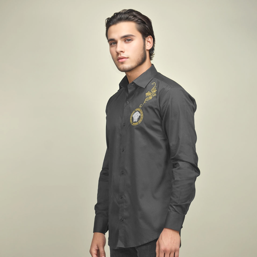 Versace Medusa Embroidered Black Premium Shirt-thumb-0