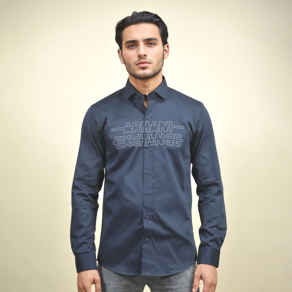 Armani Exchange Printed Blue Premium Shirt-1