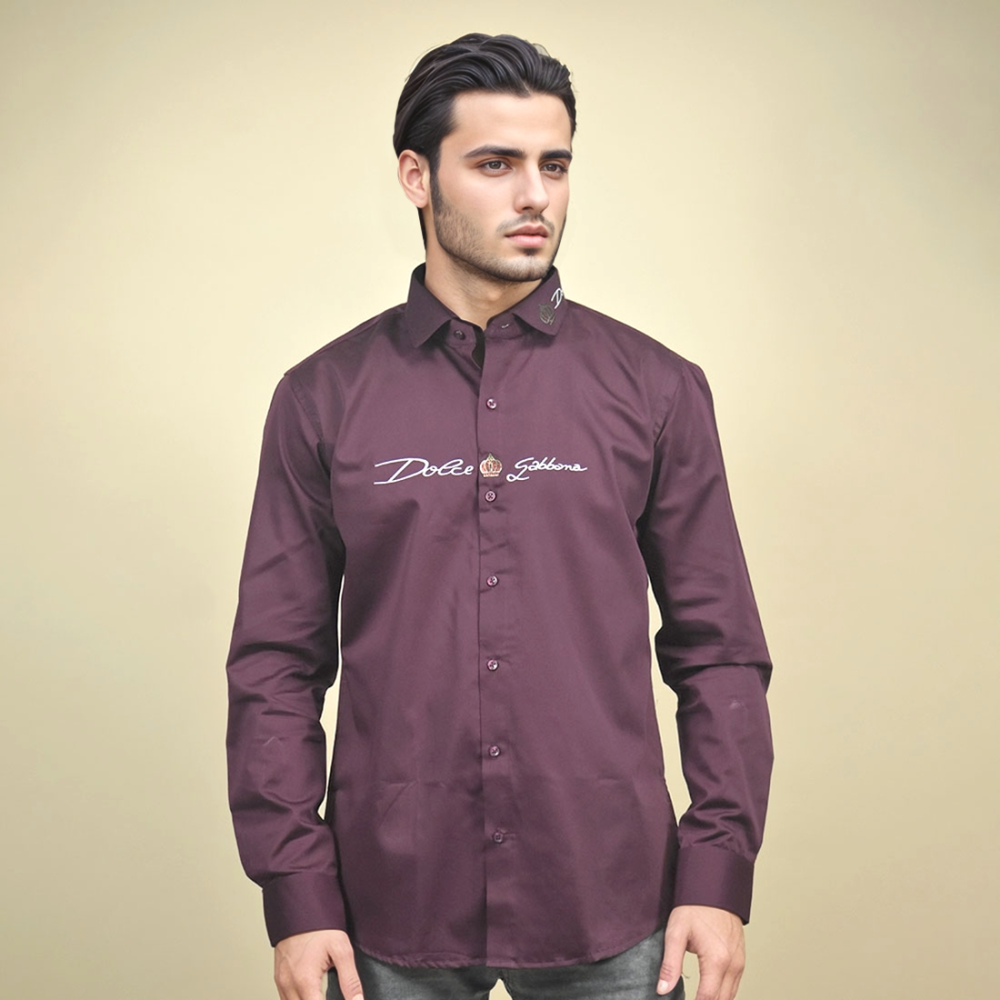 Dolce & Gabbana Wine Premium Cotton Shirt-1