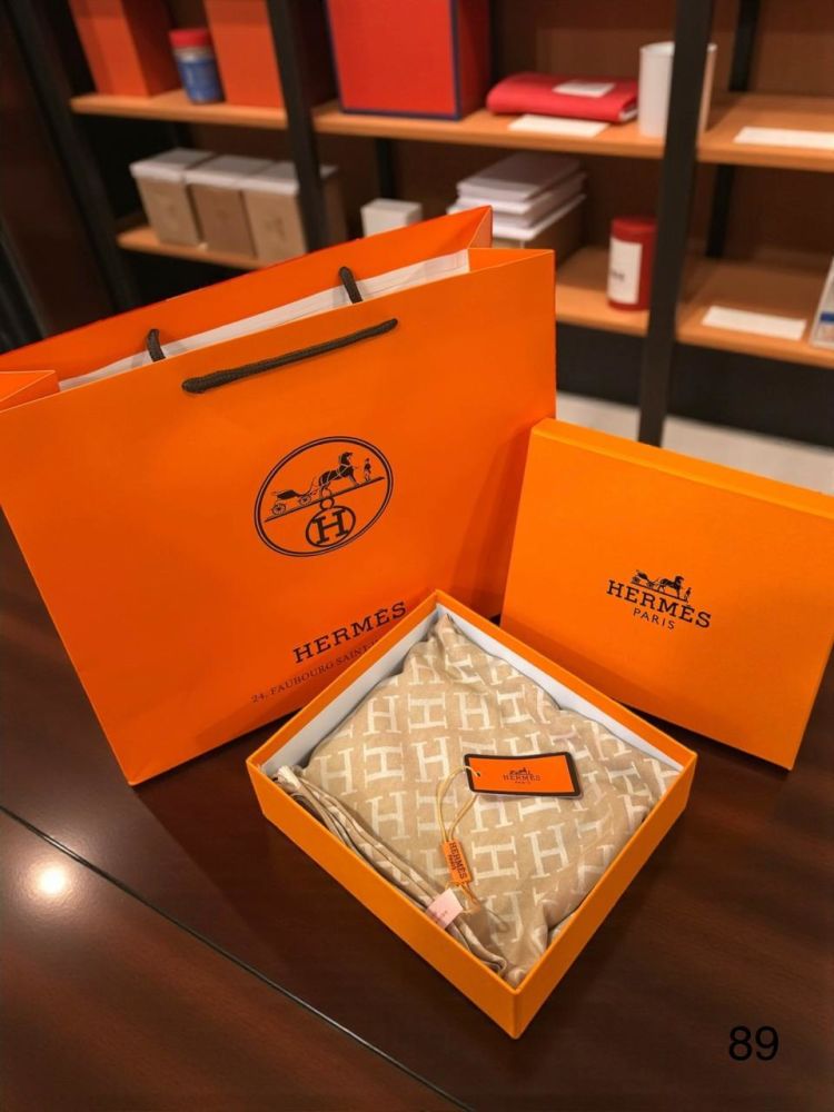 Hermes Premium Quality Beige Woollen Reversible Stole-1