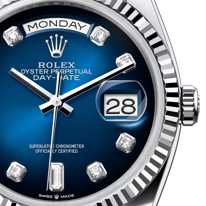 Rolex Date-just 36 mm Oyster Platinum Blue Dial 128236-2