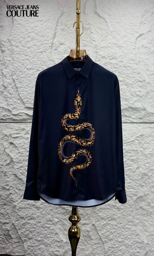 Versace Black Snake Print Premium Quality Cotton Shirt-1