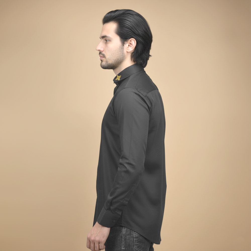 Versace Embroidered Black Premium Cotton Shirt-thumb-2