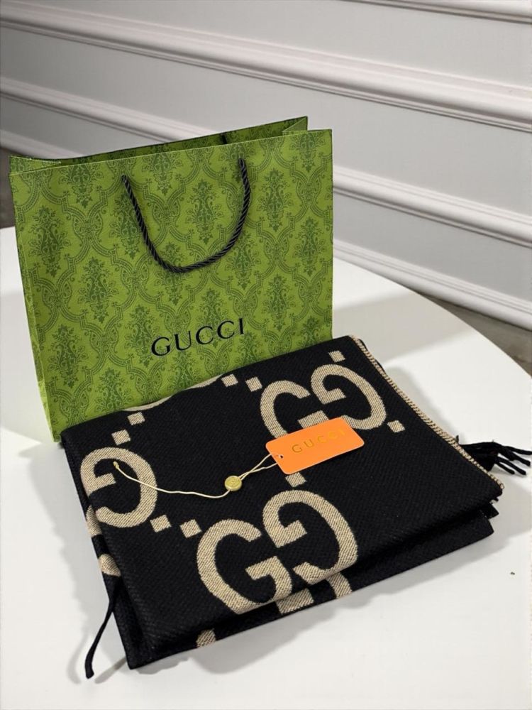 Gucci GG Monogram Warm Brown/Black Woolen Stole-1