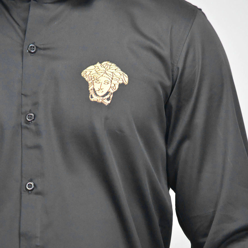 Versace Medusa Embroidered Black Cotton Shirt-4