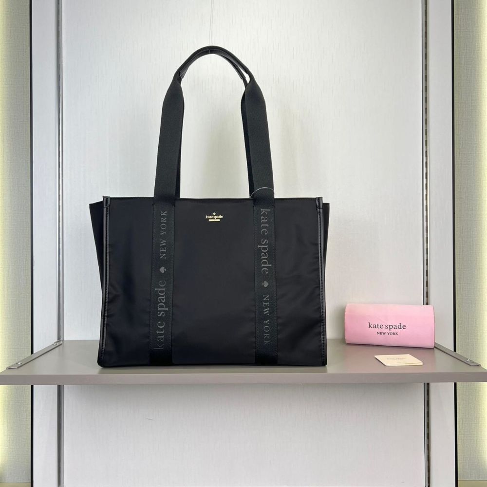Kate Spade Black Kip Nylon/Canvas Tote Bag-thumb-0