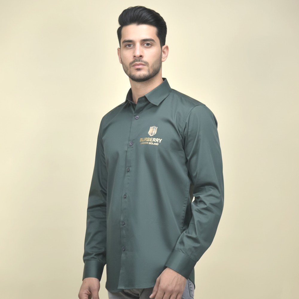 Burberry Dark Green Premium Cotton Shirt-thumb-0